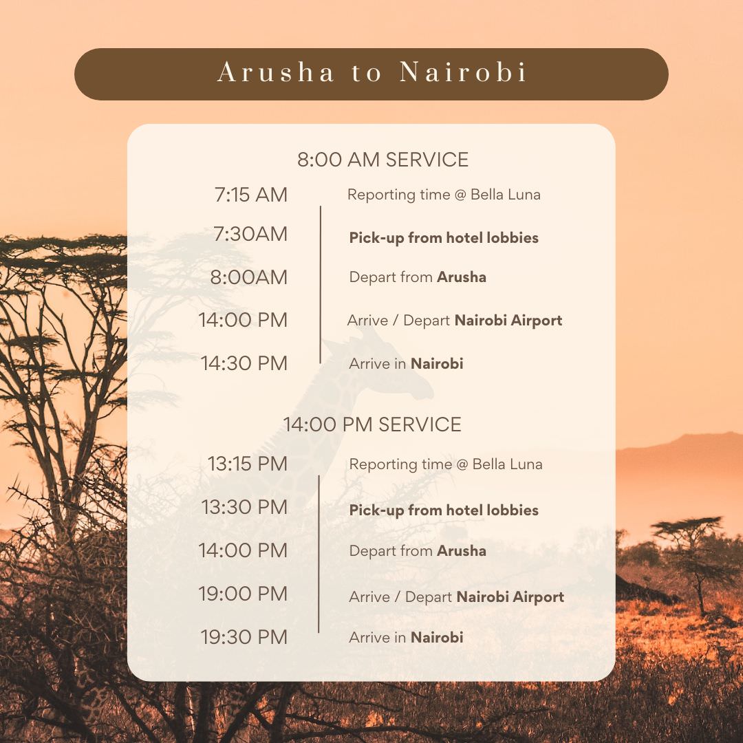 Bus times for shuttle from Arusha to Nairobi