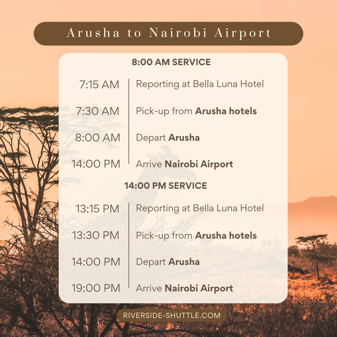 shuttle bus times for Arusha to Nairobi airport